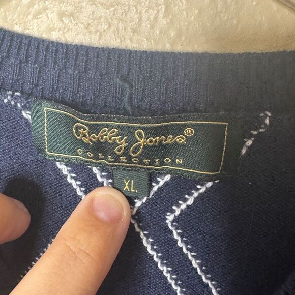 Bobby Jones Sweater Vest Mens XL Navy argyle Silk Cashmere Cable V-neck Golf - Picture 4 of 9